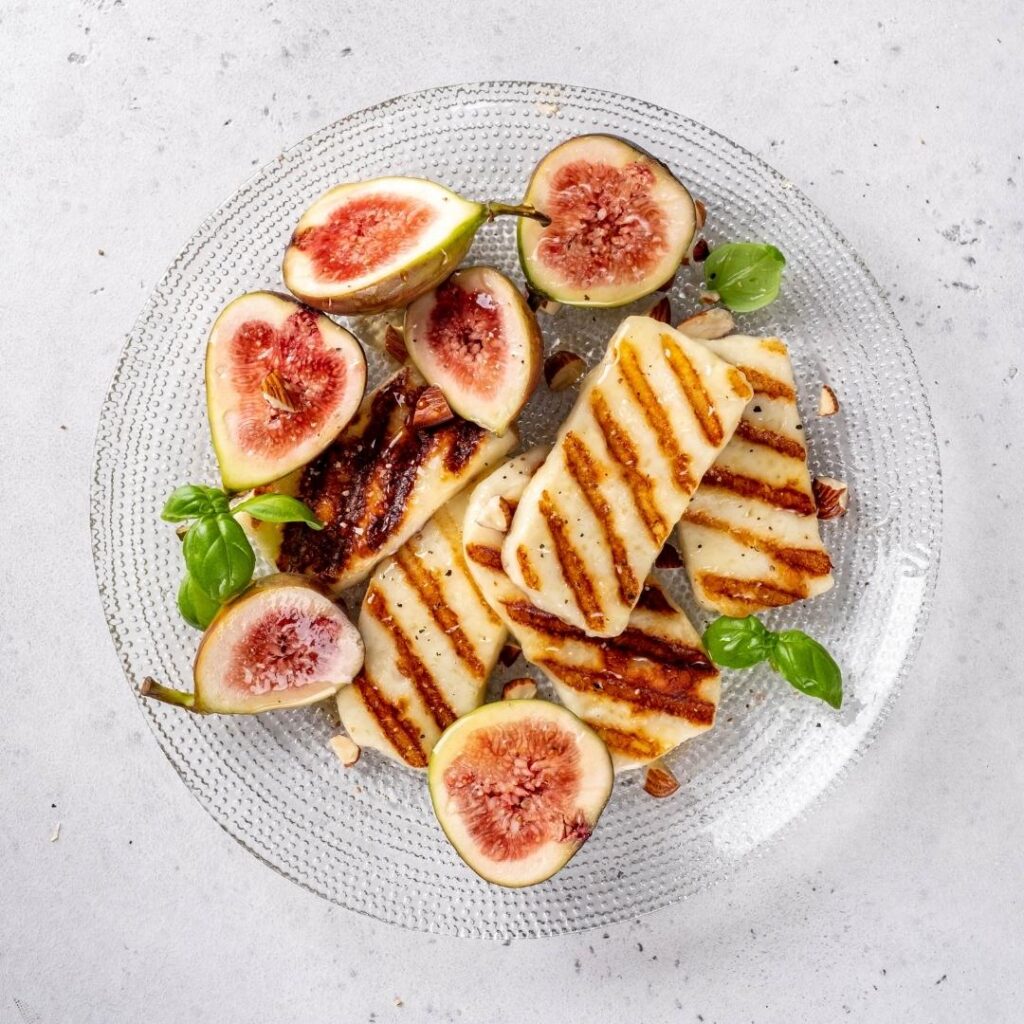 Honey glazed halloumi cheese with figs